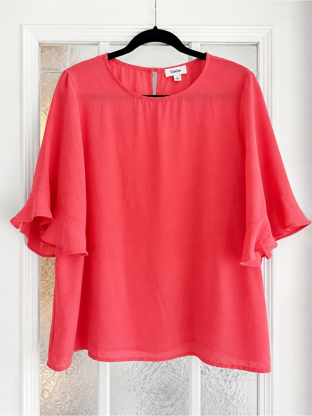 CeCe Coral Pink Flutter Sleeve Blouse